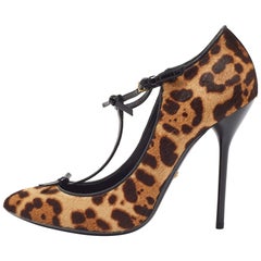 Gucci Brown/Beige Leopard Print Calf Hair Beverly Pumps Size 40