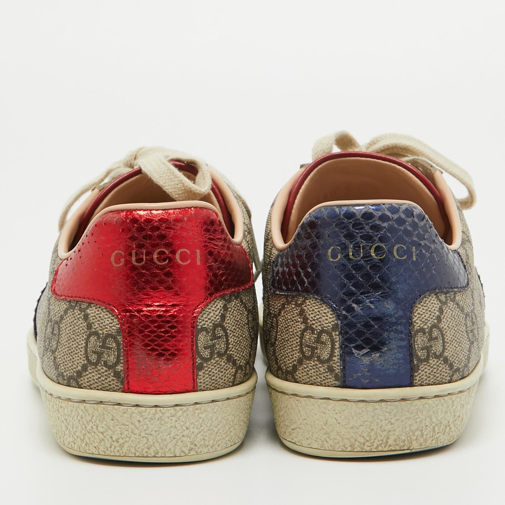 Women's Gucci Brown/Beige Monogram Canvas Ace Low Top Sneakers Size 37.5