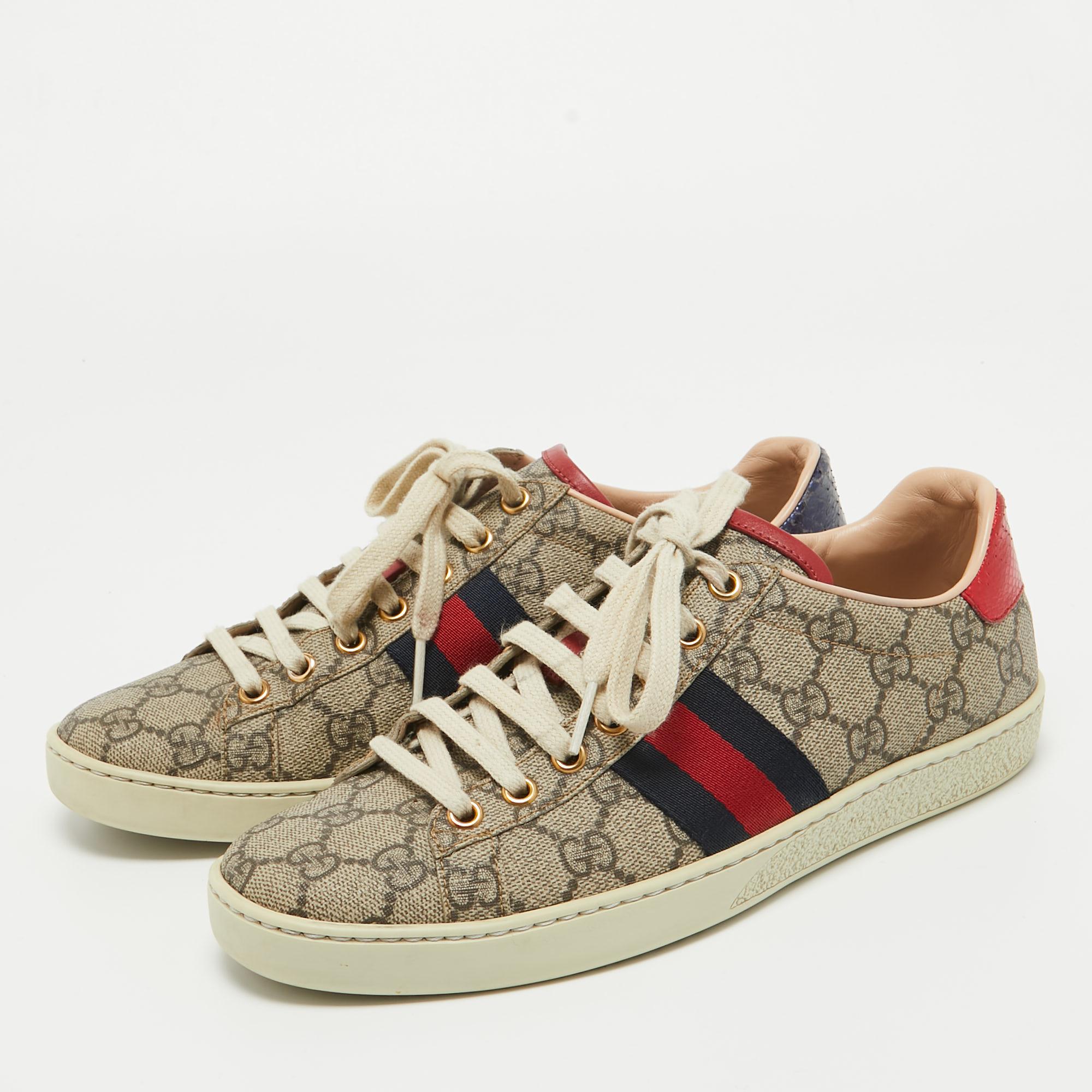 Gucci Brown/Beige Monogram Canvas Ace Low Top Sneakers Size 37.5 1