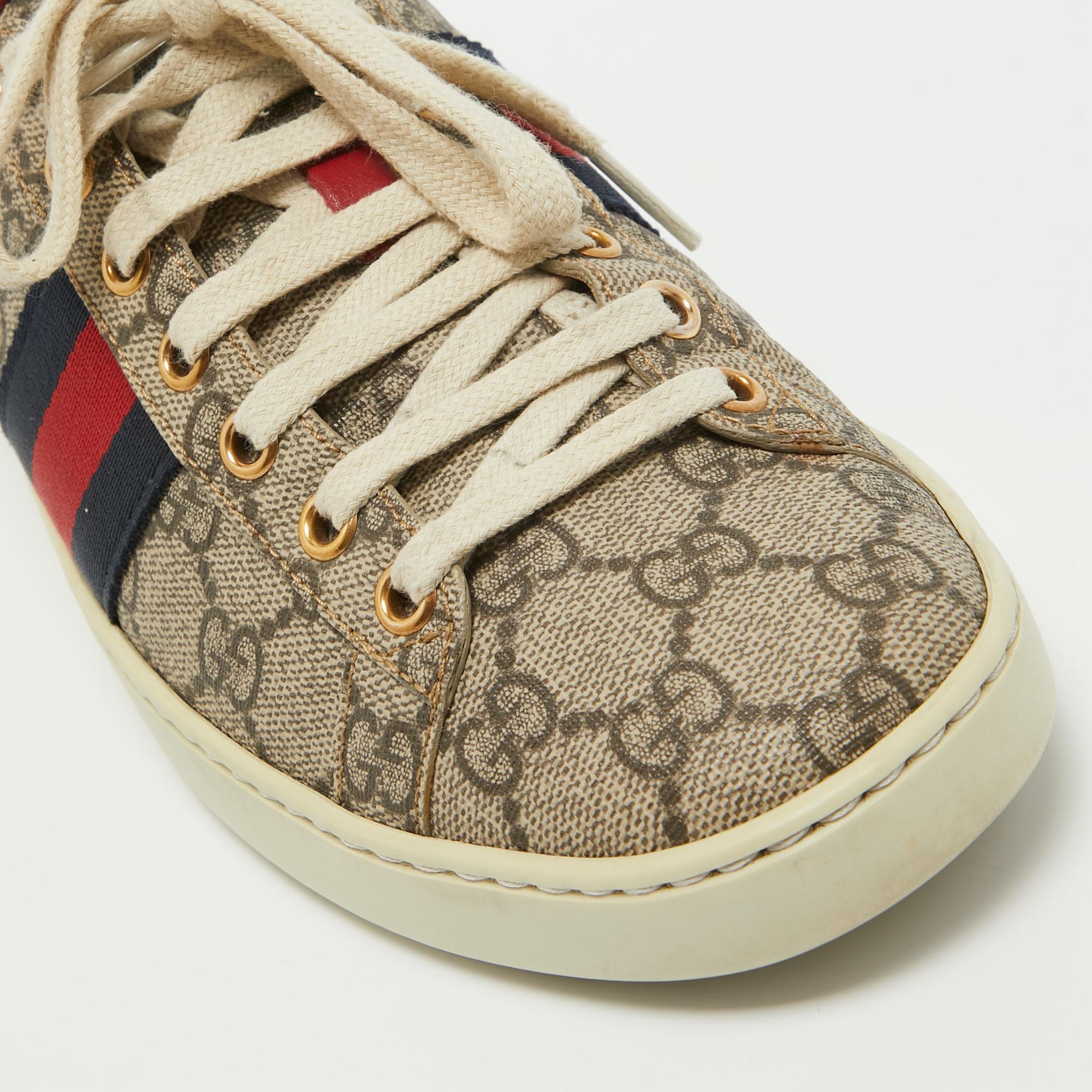 Gucci Brown/Beige Monogram Canvas Ace Low Top Sneakers Size 37.5 3