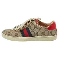 Gucci Brown/Beige Monogram Canvas Ace Low Top Sneakers Size 37.5