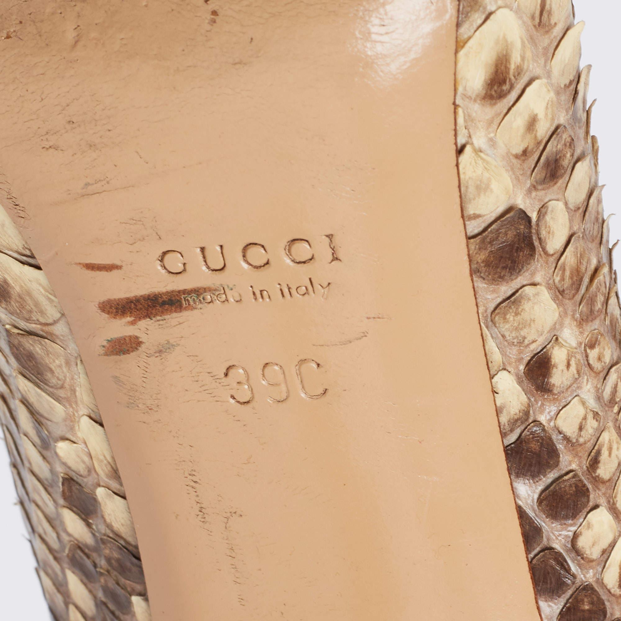 Women's Gucci Brown/Beige Python GG Square Toe Pumps Size 39 For Sale