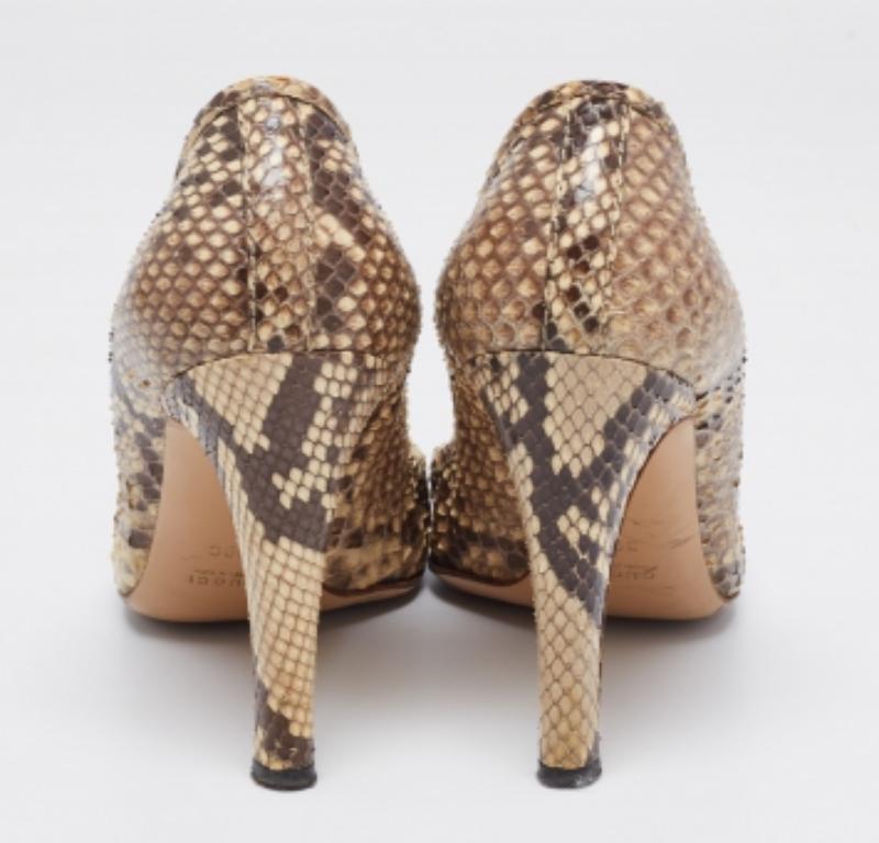 Gucci Brown/Beige Python GG Square Toe Pumps Size 39 For Sale 3
