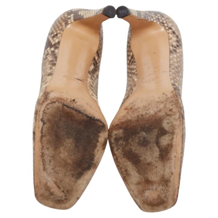 Gucci Brown/Beige Python GG Square Toe Pumps Size 39 For Sale 4