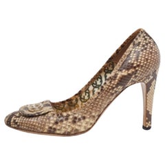 Gucci Brown/Beige Python GG Square Toe Pumps Size 39