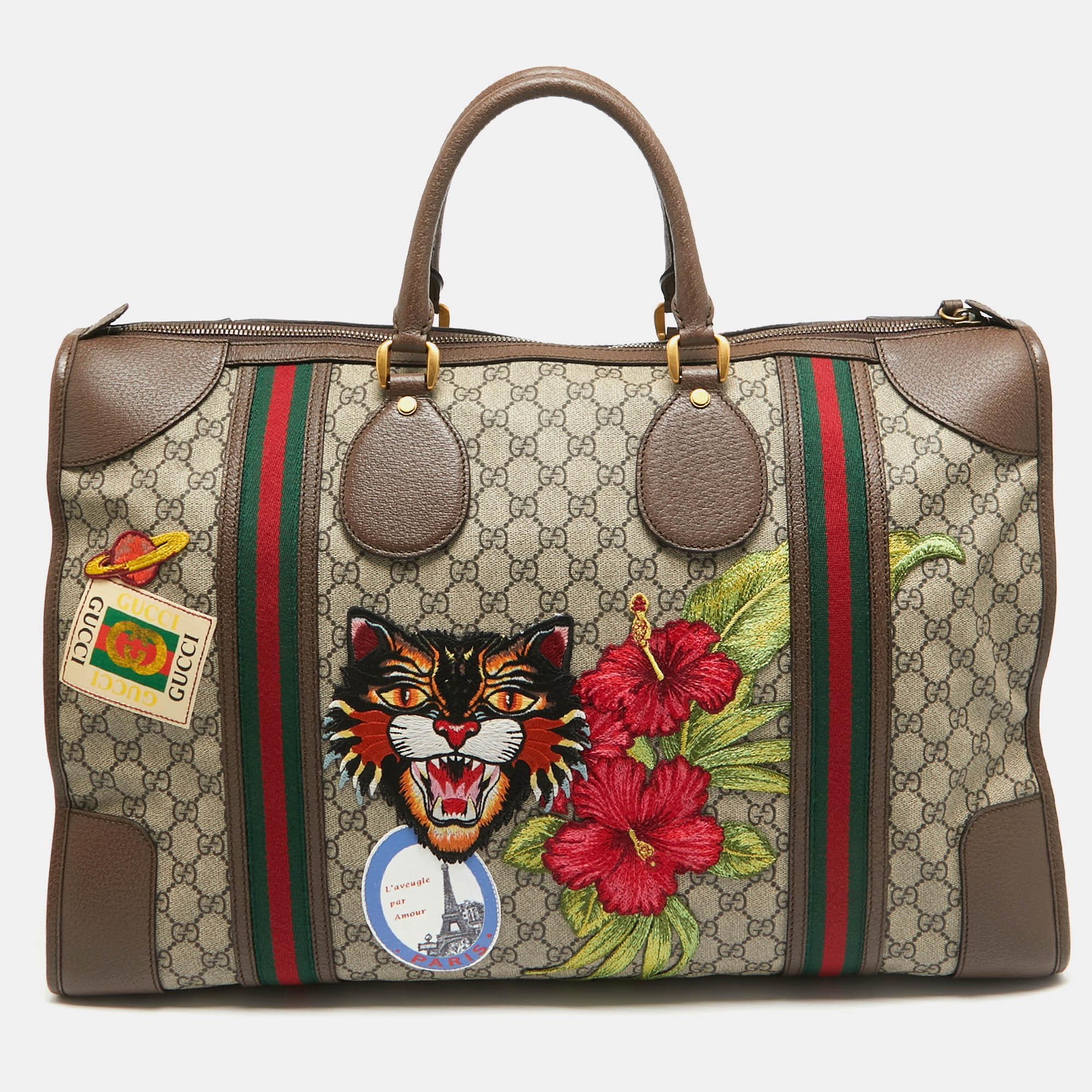 Gucci Brown/Beige Soft GG Supreme Canvas Courrier Duffle Bag 6