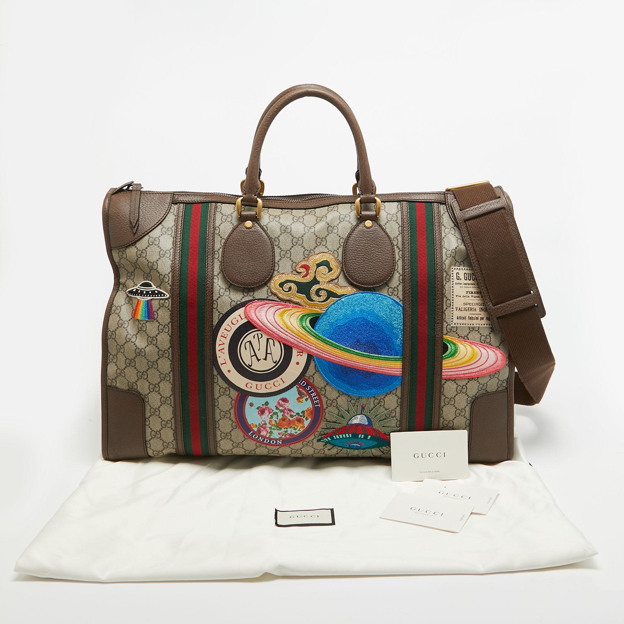 Gucci Brown/Beige Soft GG Supreme Canvas Courrier Duffle Bag For Sale 7