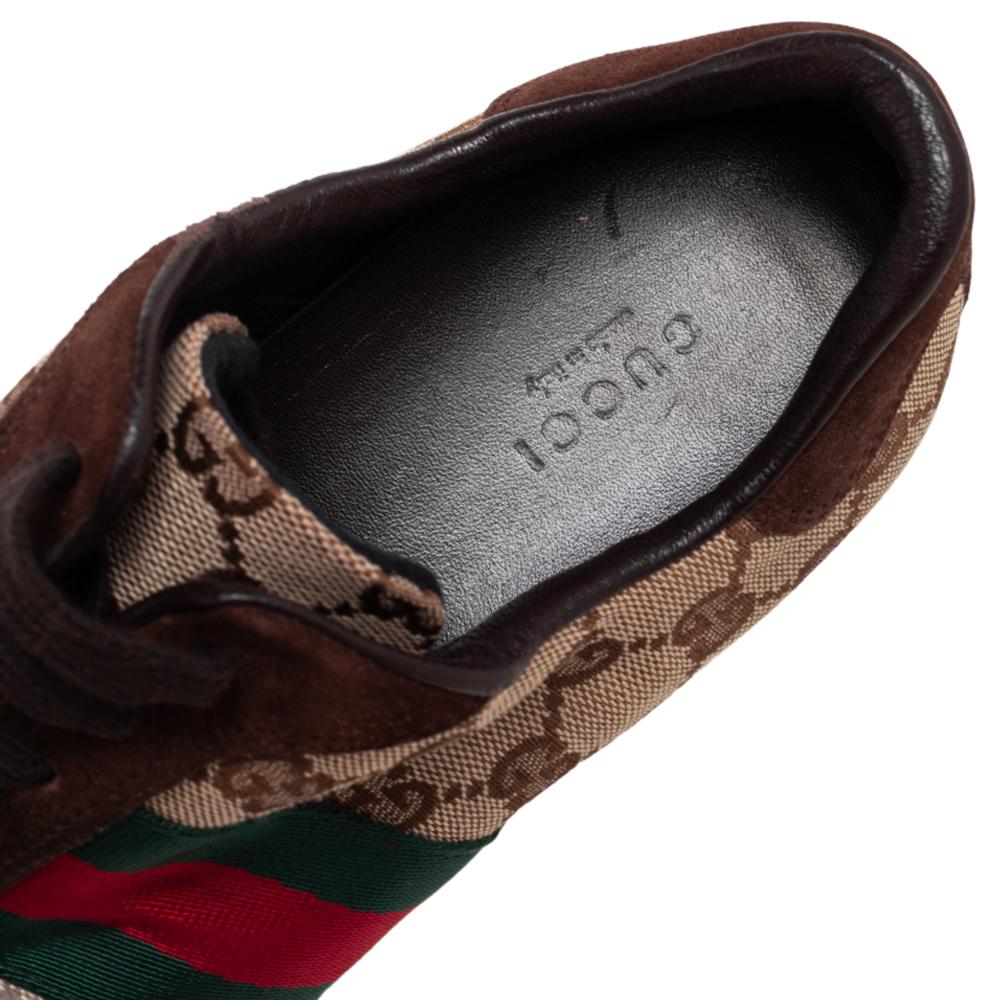 Gucci Braun/Beige Wildleder und GG Canvas Classic Web Low Top Turnschuhe Größe 38,5 2