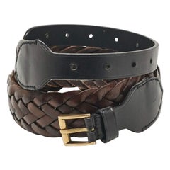 Gucci Brown/Black Braided Leather Buckle Belt 85 CM