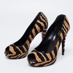 Gucci Brown/Black Calf Hair Betty Open Toe Platform Pump Size 36