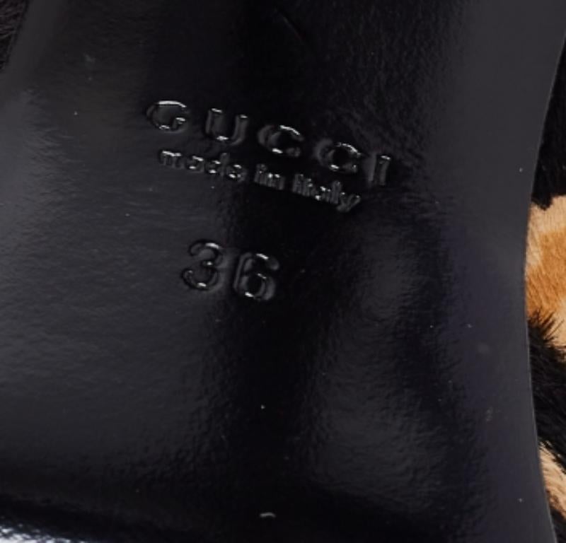 Gucci Brown/Black Calf Hair Betty Open Toe Platform Pump Size 36 In Good Condition For Sale In Dubai, Al Qouz 2