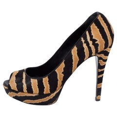 Gucci Brown/Black Calf Hair Betty Open Toe Platform Pump Size 36