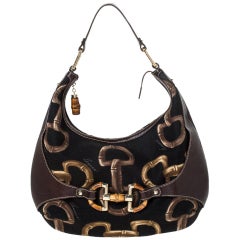 Gucci Brown/Black Printed Canvas and Leather Amalfi Horsebit Hobo