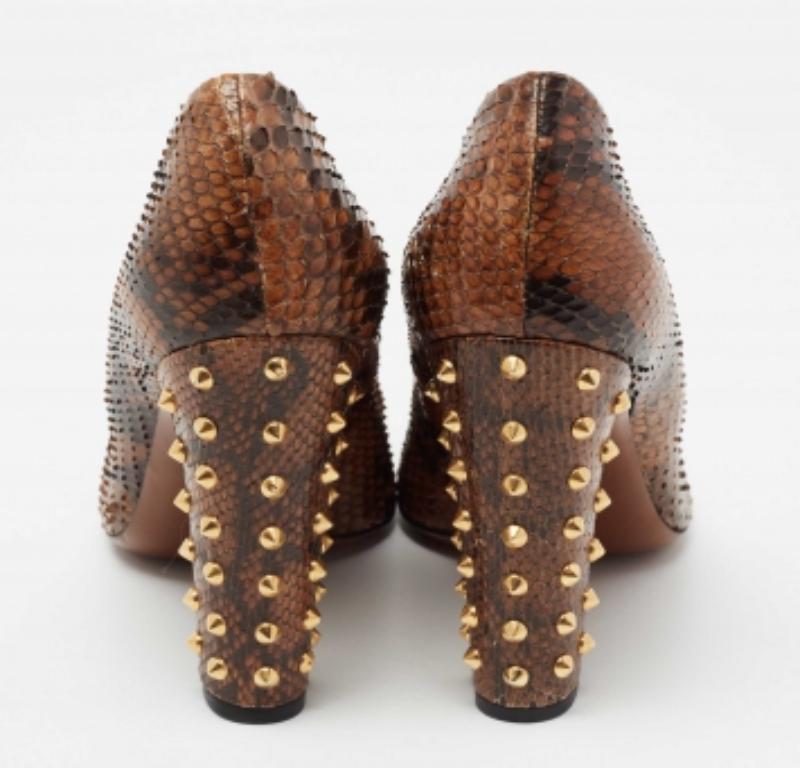 Gucci Brown/Black Python Leather Studded Heel Pumps Size 40 For Sale 1