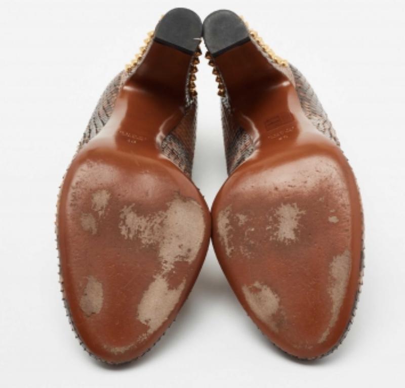 Gucci Brown/Black Python Leather Studded Heel Pumps Size 40 For Sale 2