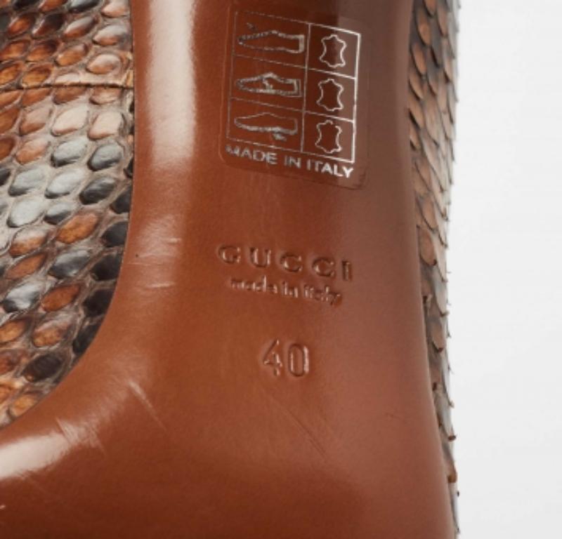 Gucci Brown/Black Python Leather Studded Heel Pumps Size 40 For Sale 4
