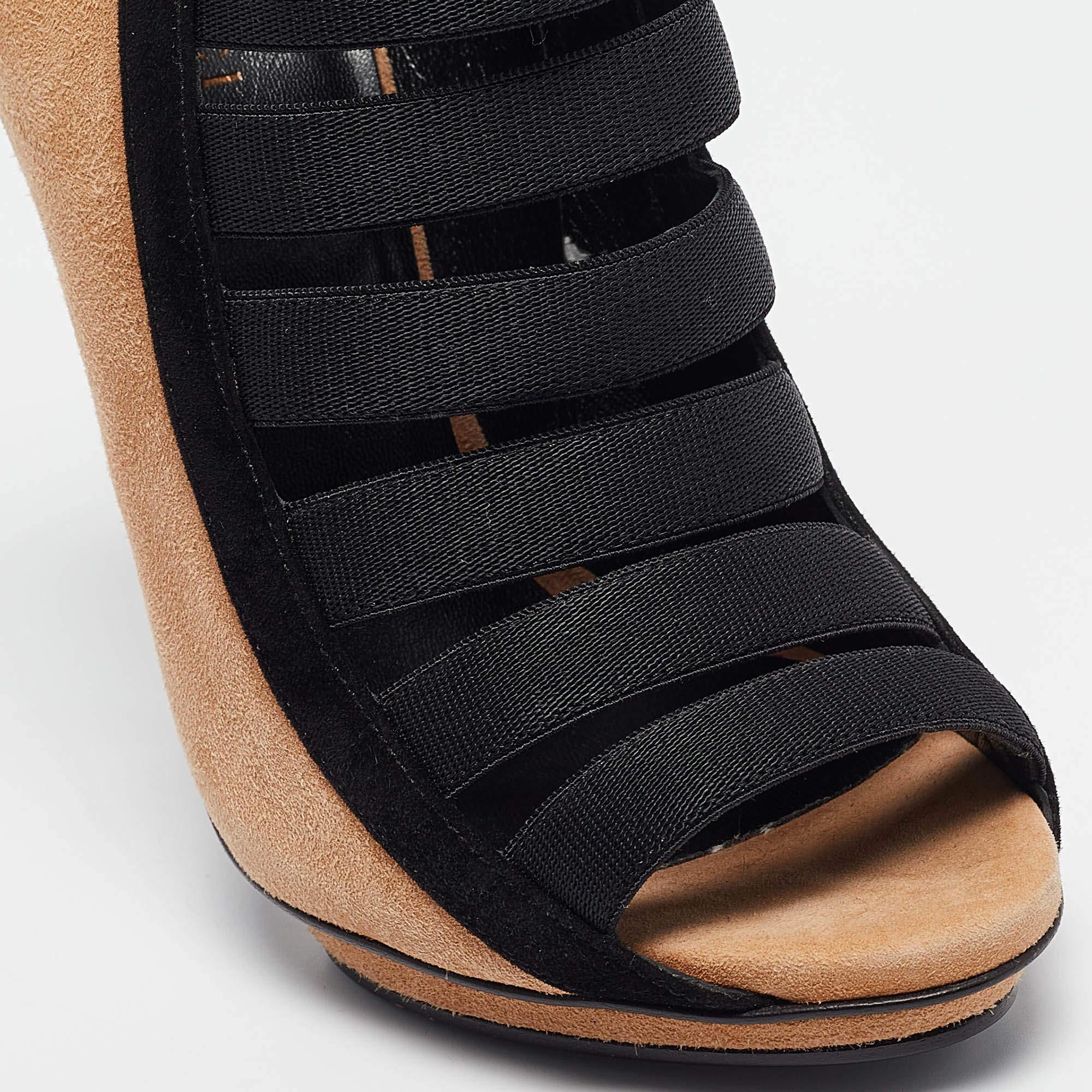 Gucci Brown/Black Suede and Fabric Olimpia Strappy Ankle Boots Size 35.5 For Sale 3
