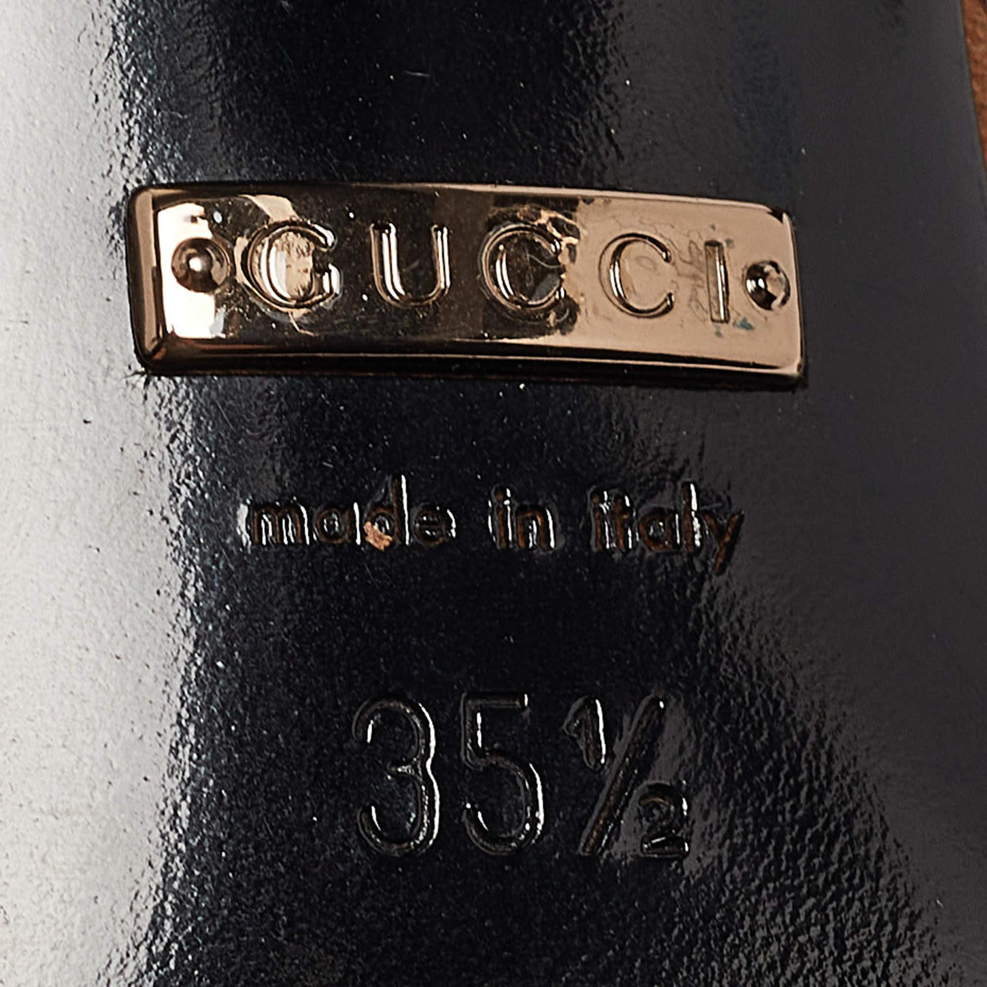 Gucci Brown/Black Suede and Fabric Olimpia Strappy Ankle Boots Size 35.5 For Sale 4