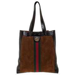 Gucci Brown/Black Suede and Leather Large Ophidia Tote
