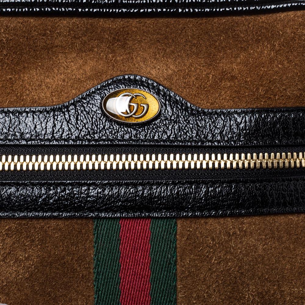 Gucci Brown/Black Suede and Patent Leather GG Ophidia Belt Bag 8
