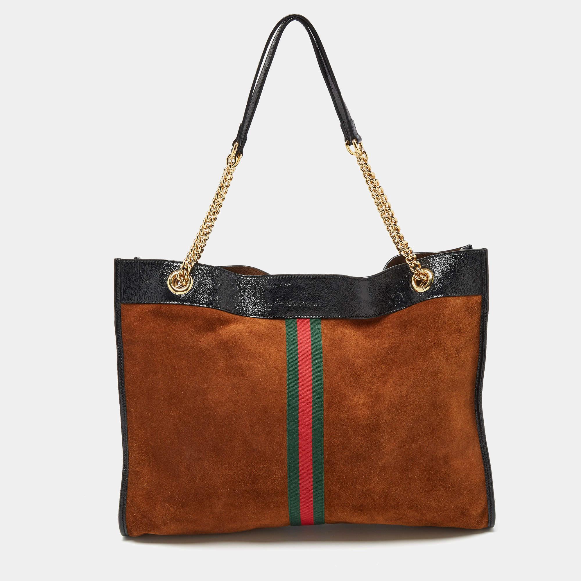 Gucci Brown/Black Suede and Patent Leather Large Rajah Tote In Good Condition In Dubai, Al Qouz 2