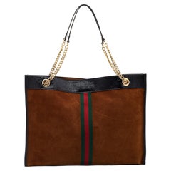 Gucci Brown/Black Suede and Patent Leather Large Rajah Tote