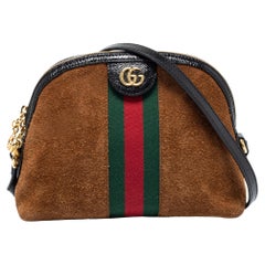 Gucci Brown/Black Suede And Patent Leather Ophidia Crossbody Bag