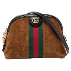 Gucci Umhängetasche aus braunem/schwarzem Wildleder und Lackleder mit Ophidia