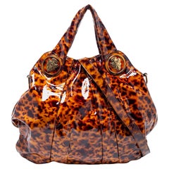 Retro Gucci Brown/Black Tortoise Shell Patent Leather Large Hysteria Hobo