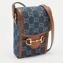Gucci Marrone/Blu GG Denim Mini Horsebit 1955 Borsa a tracolla