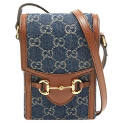 Gucci Brown/Blue GG Denim Mini Horsebit 1955 Crossbody Bag