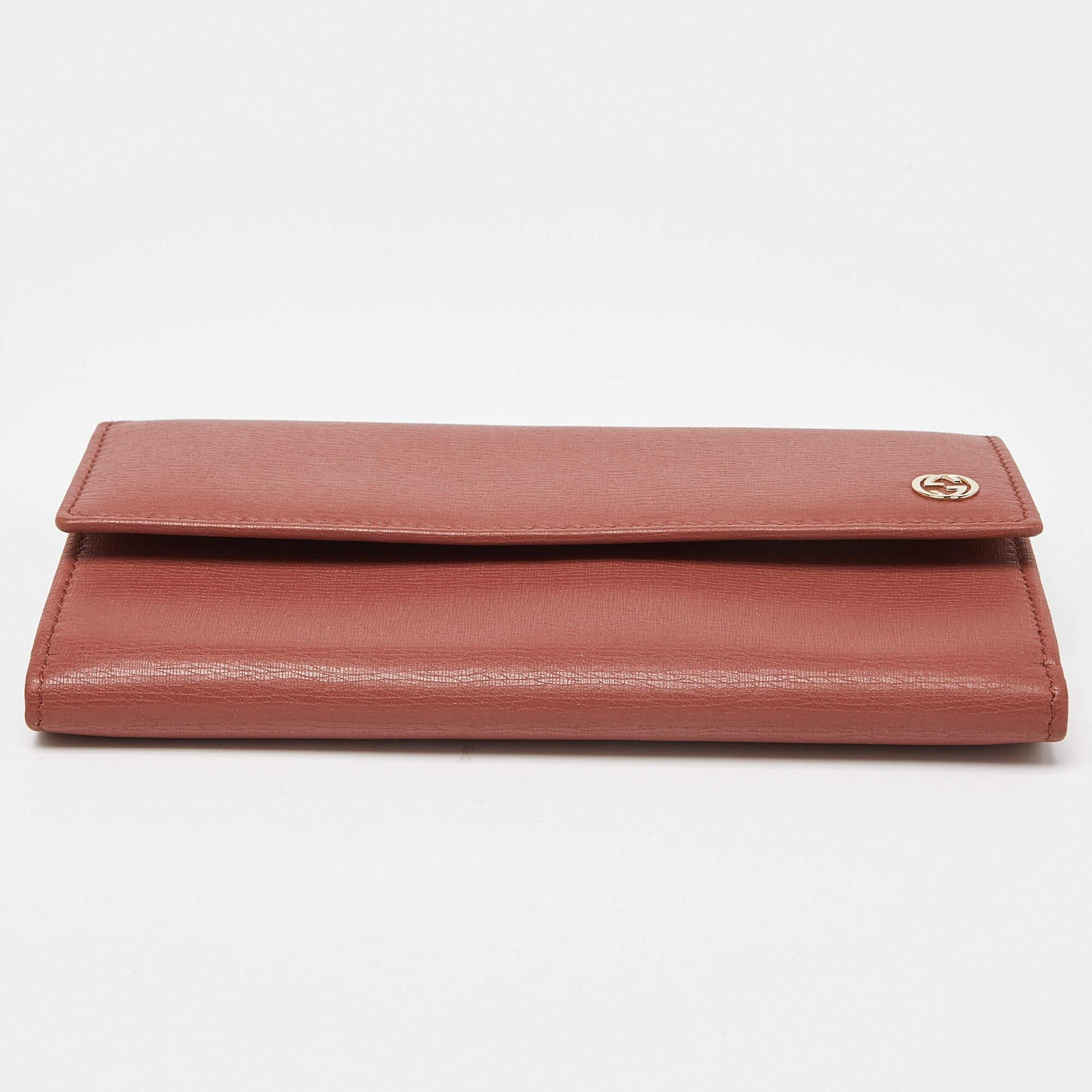 Gucci Brown Brick Leather Interlocking G Continental Wallet For Sale 1