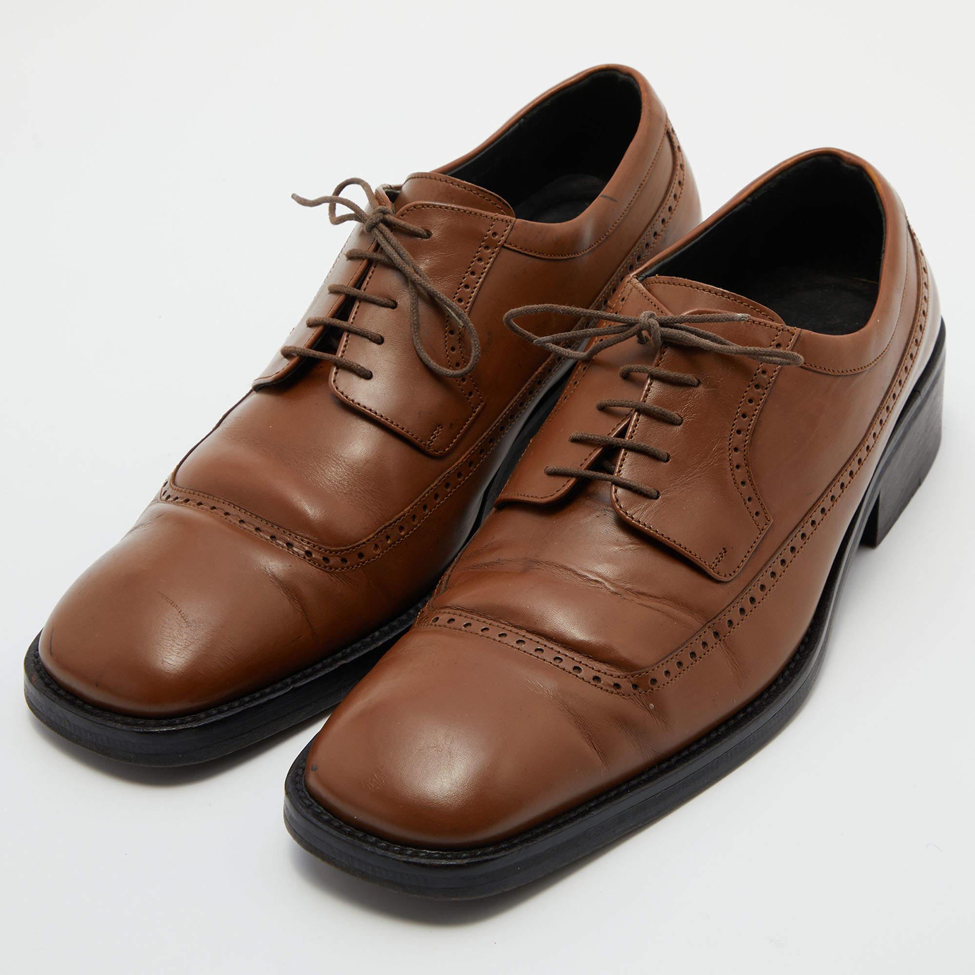Men's Gucci Brown Brogue Leather Lace Up Derby Size 42 For Sale