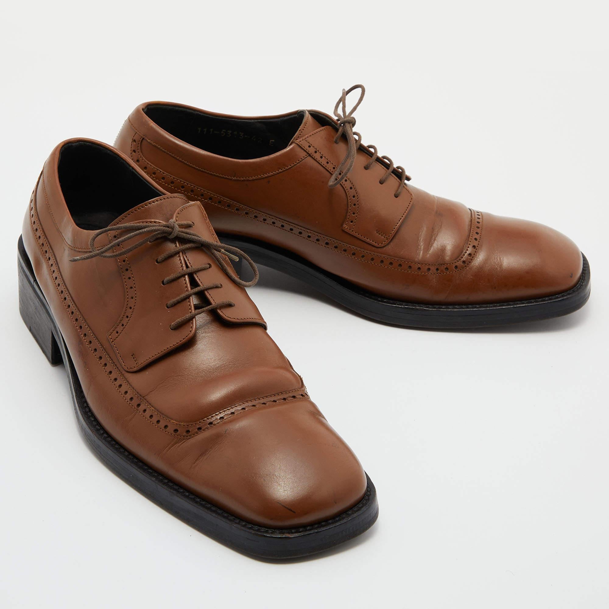 Gucci Brown Brogue Leather Lace Up Derby Size 42 For Sale 1