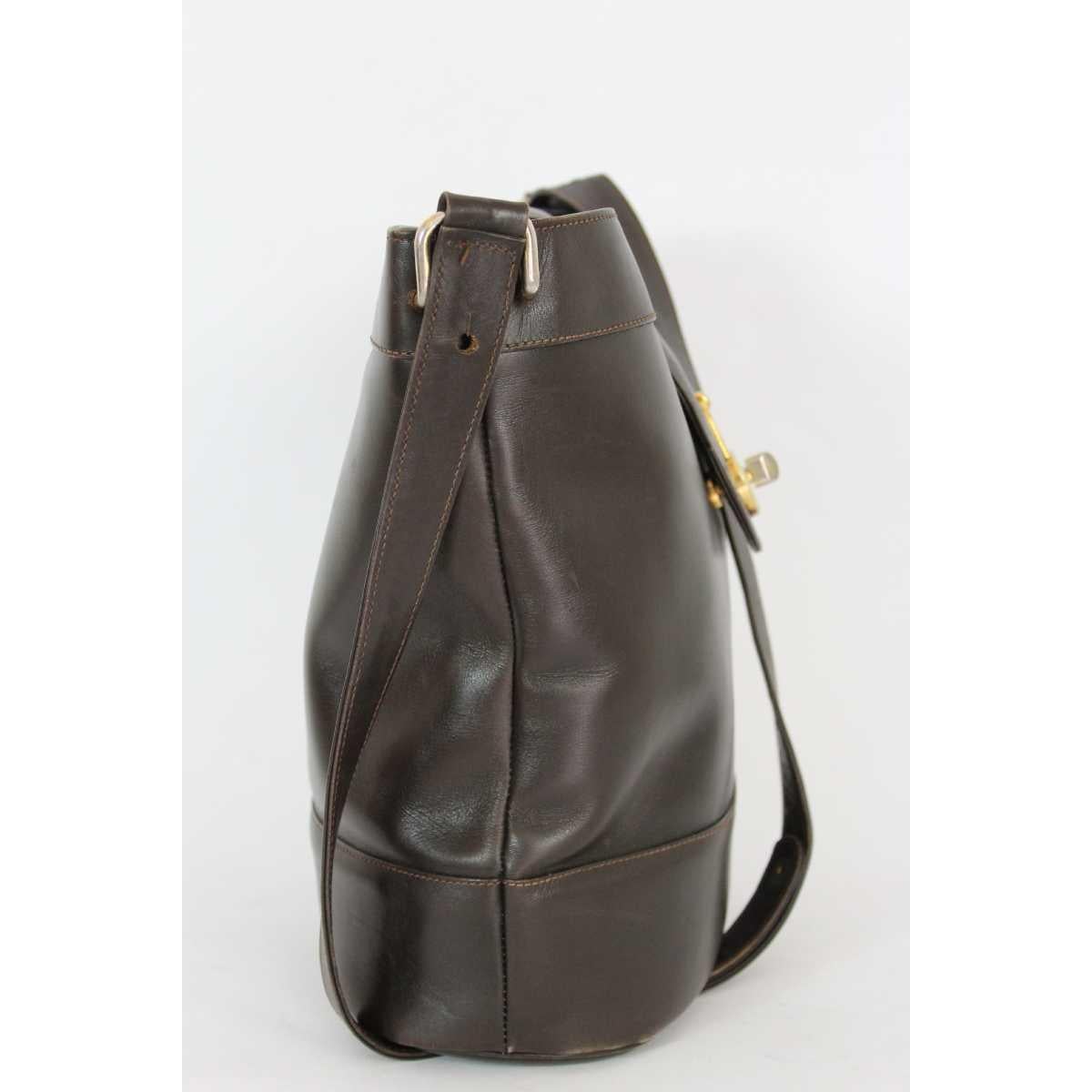 Gucci Brown Leather Golden Insert Bucket Bag 1980s 1