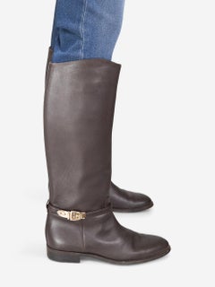 Gucci Brown Buckled Riding Leather Boots Size IT 38.5