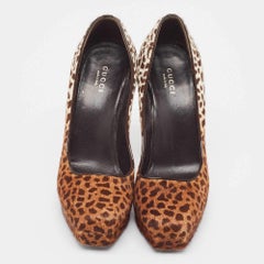 Gucci Brown Calf Hair Square Toe Platform Pumps Size 37