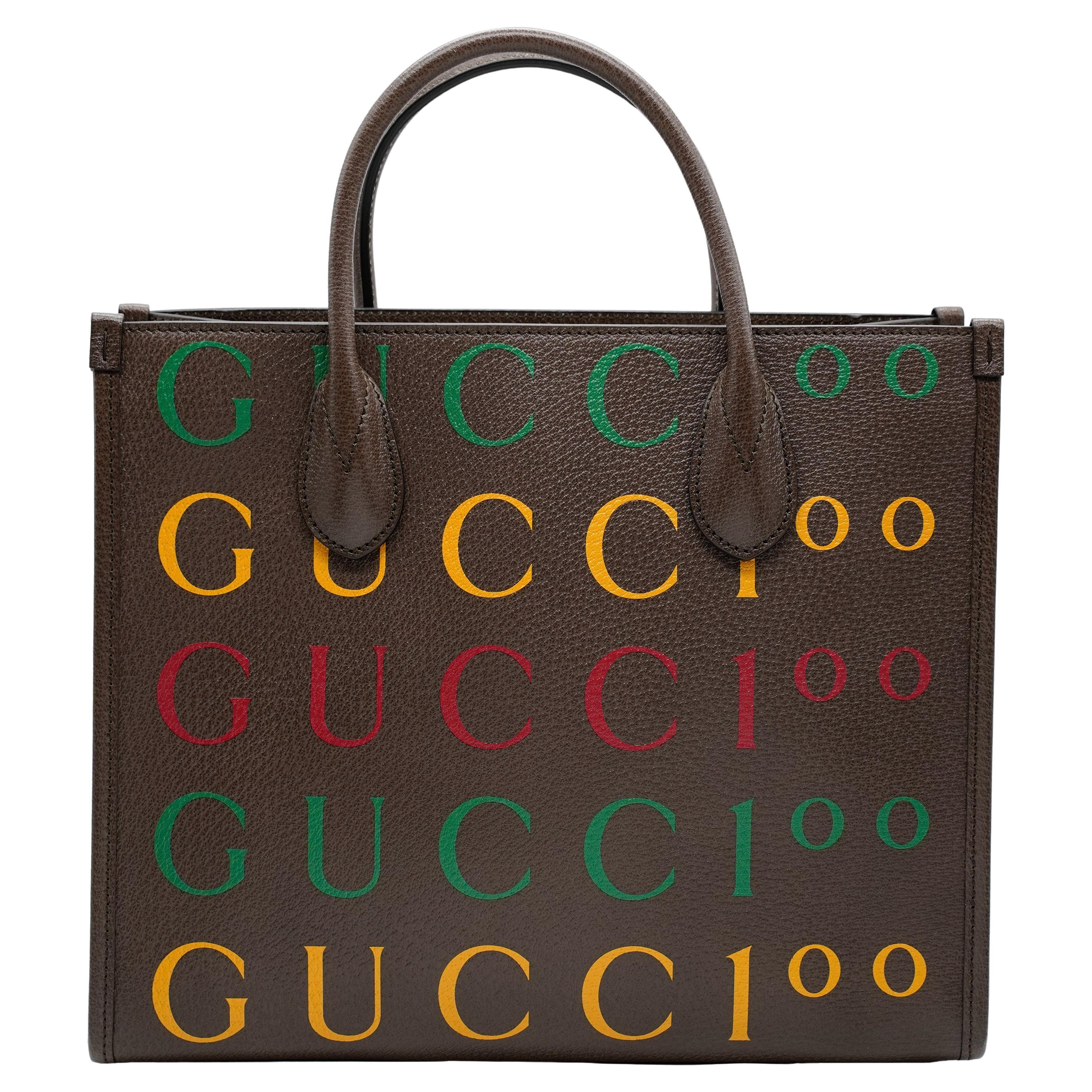 Gucci Brown Calfskin Gucci 100 Tote For Sale