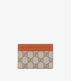 Gucci Brown Calfskin Leather & GG Supreme Coated Canvas Cardholder