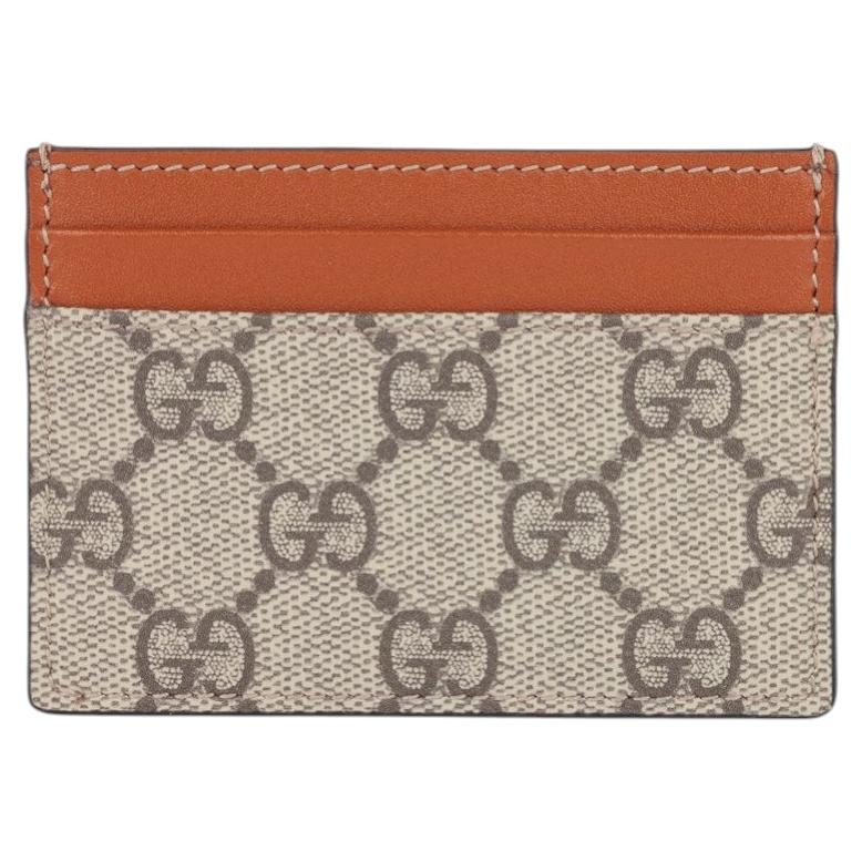Pre-owned Gucci Brown Calfskin Leather & Gg Supreme Coated Canvas Cardholder