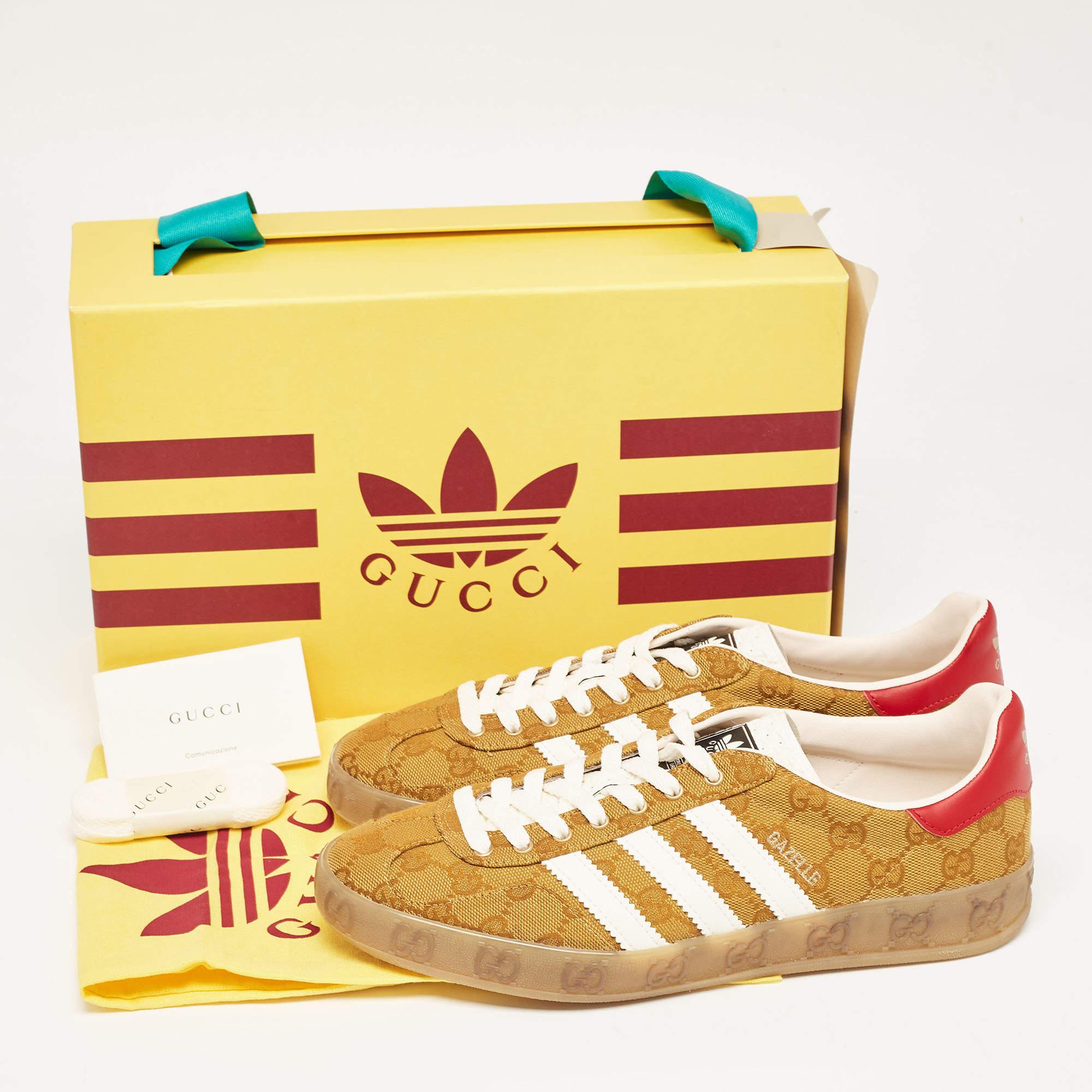 Gucci Brown Canvas and Leather Gazelle Low Top Sneakers Size 41.5 5