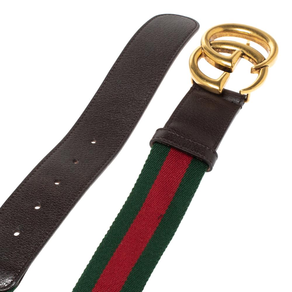 Black Gucci Brown Canvas and Leather Web GG Logo Buckle Belt 100CM