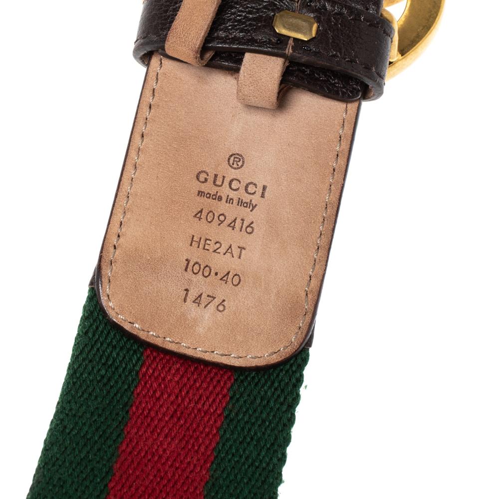 Gucci Brown Canvas and Leather Web GG Logo Buckle Belt 100CM In Good Condition In Dubai, Al Qouz 2