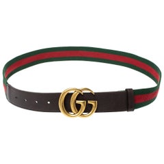 Gucci Brown Canvas and Leather Web GG Logo Buckle Belt 100CM