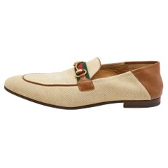 Gucci Brown Canvas und Leder Web Horsebit Loafers Größe 46,5