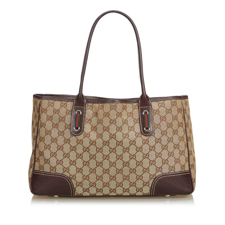 Gucci Brown Canvas Fabric GG Jacquard Princy Tote Bag Italy w/ Dust Bag ...
