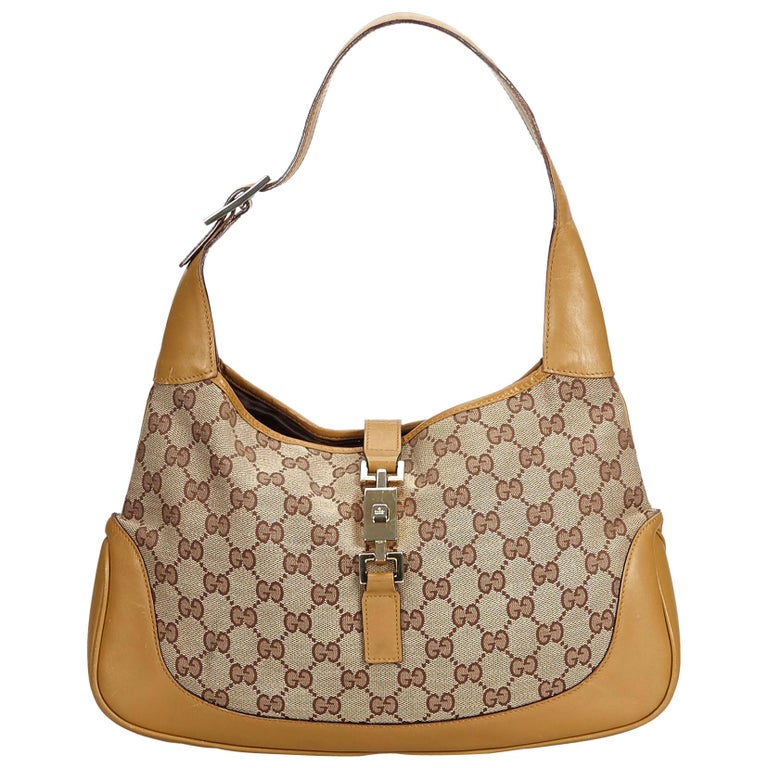 Gucci Brown Canvas Fabric Guccissima Jackie Shoulder Bag Italy For Sale at 1stdibs