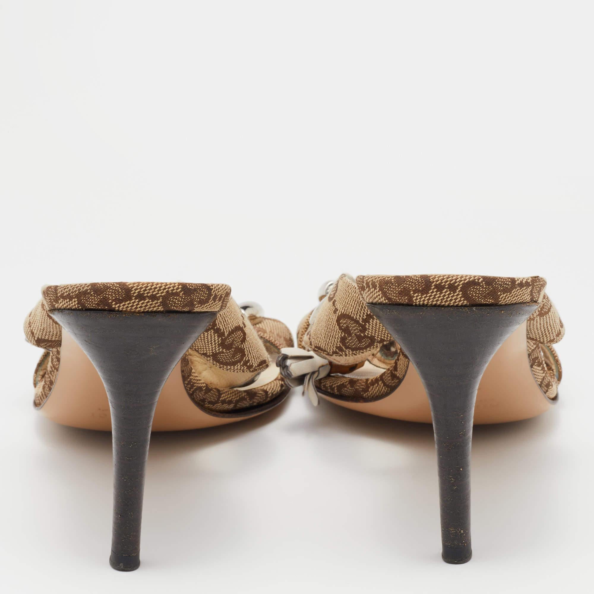 Gucci Brown Canvas Guccissima Bamboo Horsebit Sandals Size 39 1