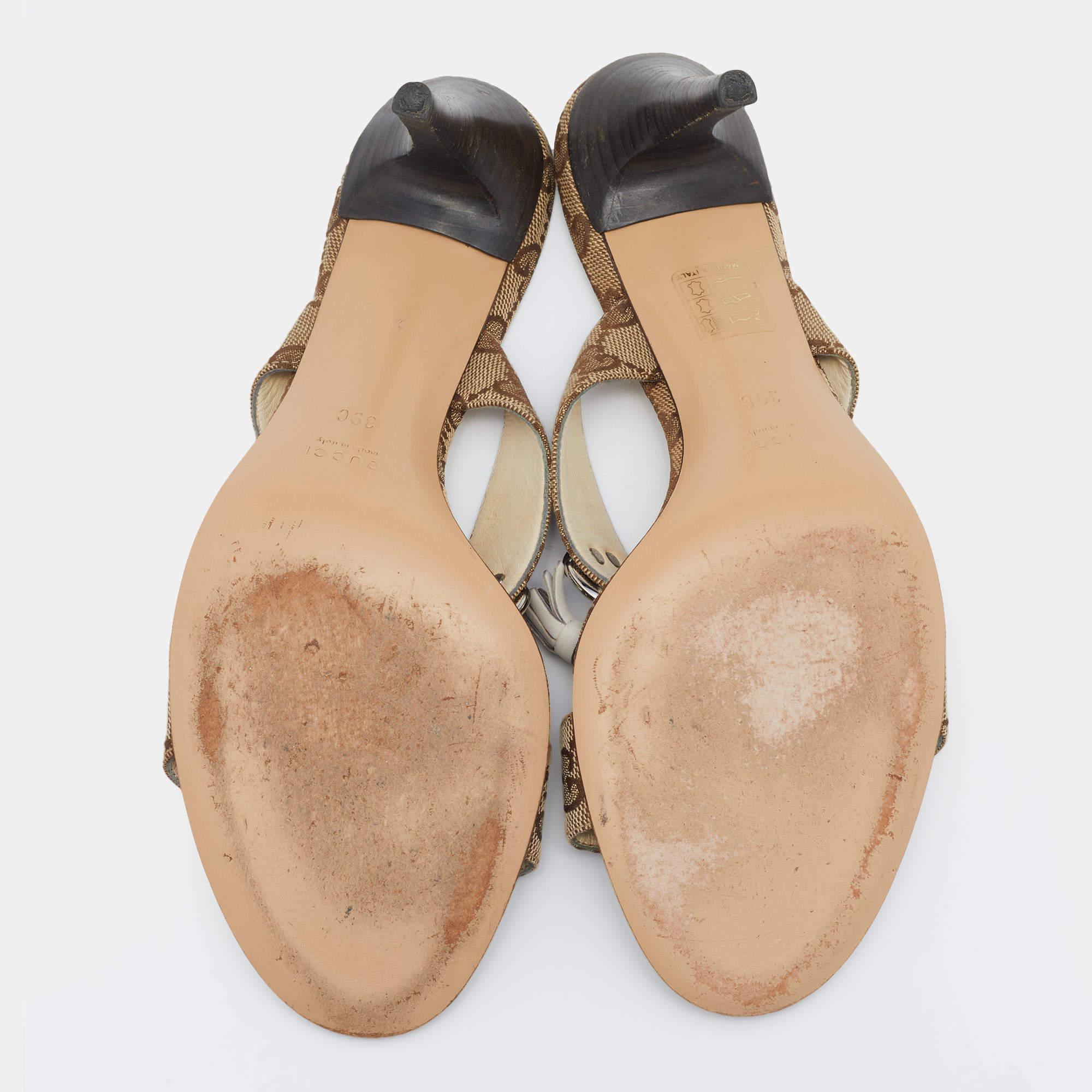 Gucci Brown Canvas Guccissima Bamboo Horsebit Sandals Size 39 2