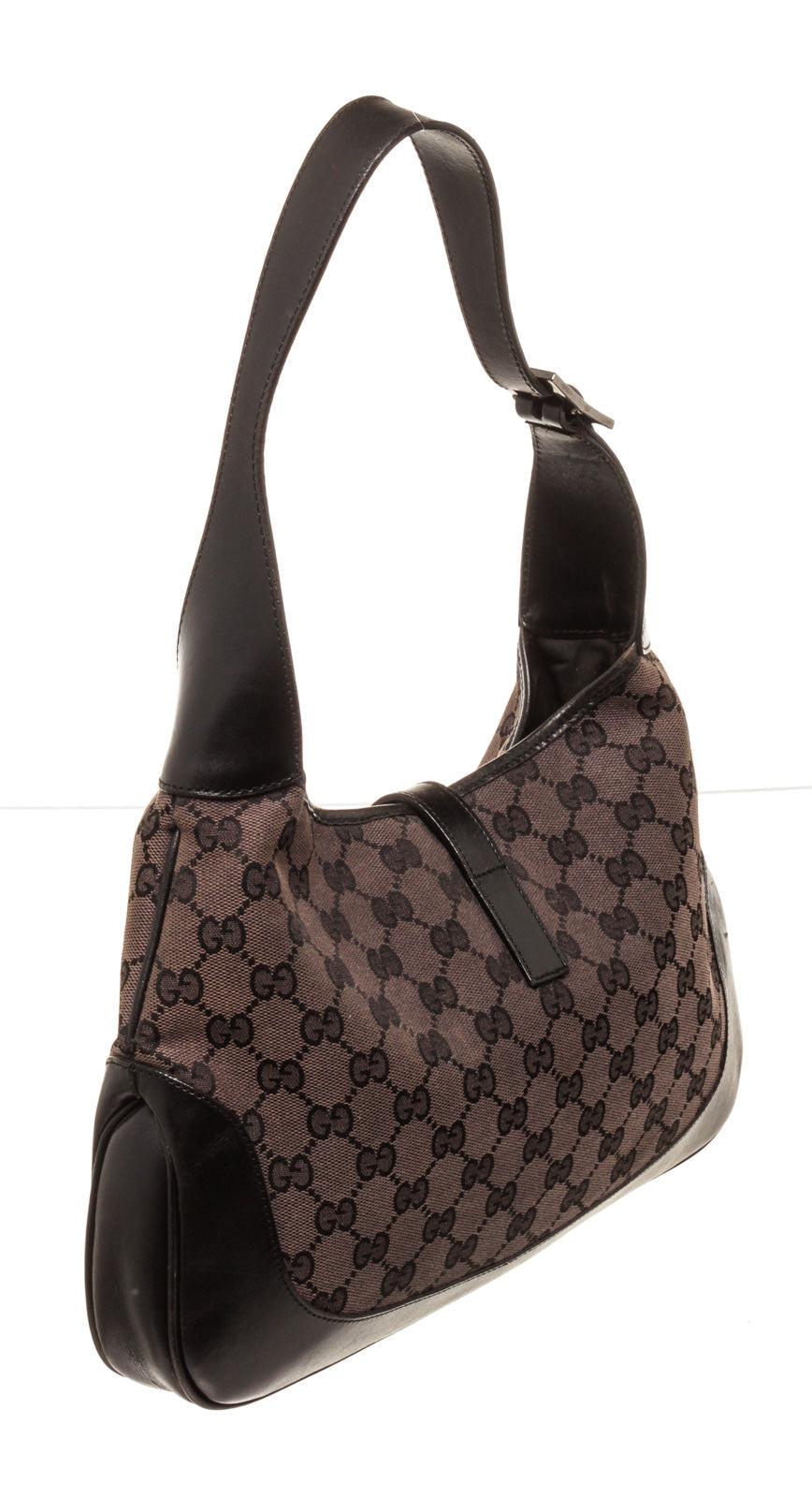 Gucci Brown Canvas Jackie Umhängetasche aus MATERIAL Canvas mit goldfarbener Hardware (Schwarz) im Angebot